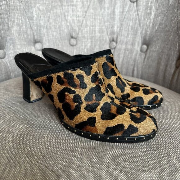 Cole Haan Women's Leopard Print Annette Calf Hair Leather Clog Size 8.5B D18189 - Picture 1 of 11